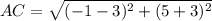 AC=\sqrt{(-1-3)^{2}+(5+3)^{2}}