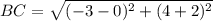 BC=\sqrt{(-3-0)^{2}+(4+2)^{2}}