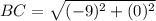 BC=\sqrt{(-9)^{2}+(0)^{2}}