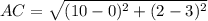AC=\sqrt{(10-0)^{2}+(2-3)^{2}}