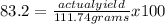83.2=\frac{actual yield}{111.74 grams} x100