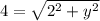 4 =  \sqrt{ {2}^{2} +  {y}^{2}  }