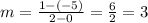 m=\frac{1-(-5)}{2-0}=\frac{6}{2}=3
