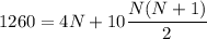 1260=4N+10\dfrac{N(N+1)}2