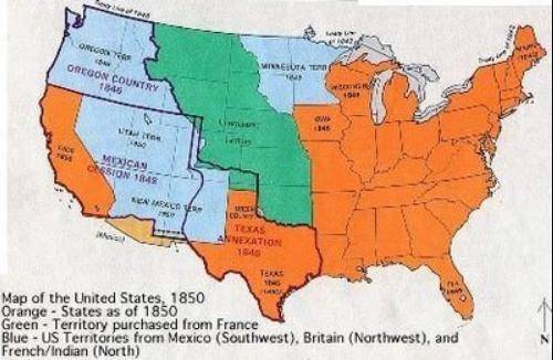 According to this map, the oregon territory a) was acquired from britain. b) remained in foreign con