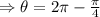 \Rightarrow \theta=2{\pi}-\frac{\pi}{4}