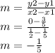 m = \frac{y2 - y1}{x2 - x1} \\ m = \frac{0 - \frac{3}{5} }{ \frac{1}{2} - \frac{1}{5} } \\ m = - \frac{1}{5}