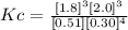 Kc=\frac{[1.8]^3[2.0]^3}{[0.51][0.30]^4}
