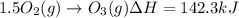 1.5O_2(g)\rightarrow O_3(g)\Delta H=142.3kJ