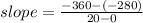 slope = \frac{-360-(-280)}{20-0}