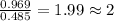 \frac{0.969}{0.485}=1.99\approx 2