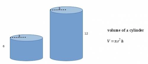 Karen calculates the volume of cylinder a with a radius of 3 inches, and a height of 6 inches. the v