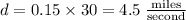 d=0.15\times 30=4.5\; \frac{\rm{miles}}{\rm{second}}