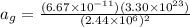 a_g = \frac{(6.67 \times 10^{-11})(3.30 \times 10^{23})}{(2.44 \times 10^6)^2}