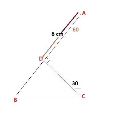 Given:  δавс, m∠acb = 90° cd ⊥ ab , m∠acd = 30°,ad = 8 cm find:  perimeter of δabc