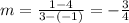 m=\frac{1-4}{3-\left(-1\right)} = -\frac{3}{4}