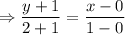 \Rightarrow \dfrac{y+1}{2+1}=\dfrac{x-0}{1-0}