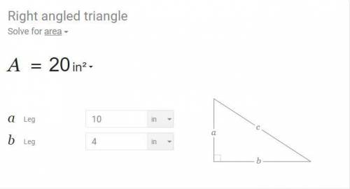 The legs of a right triangle measure 10 inches and 4 inches. what is the area of the triangle?