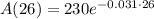 A(26)=230e^{-0.031\cdot 26}