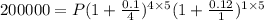 200000=P(1+\frac{0.1}{4})^{4\times 5}(1+\frac{0.12}{1})^{1\times 5}