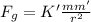 F_{g} =K'\frac{mm'}{r^2}