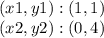 (x1, y1) :( 1,1)\\(x2, y2) :(0,4)