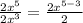 \frac{2x^{5}}{2x^{3}} = \frac{2x^{5-3}}{2}