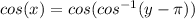 cos(x)=cos(cos^{-1}(y-\pi))