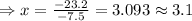 \Rightarrow x=\frac{-23.2}{-7.5} = 3.093 \approx 3.1