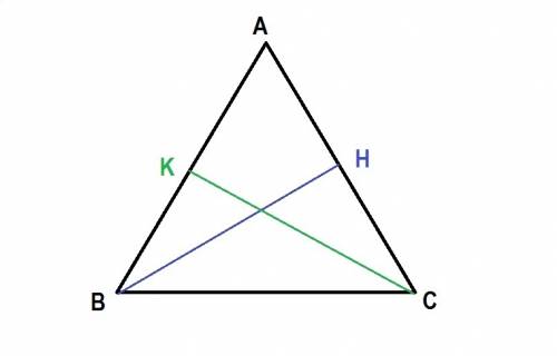 In δabc, m∠b = m∠c. the angle bisector of ∠b meets ac at point h and the angle bisector of ∠c meets