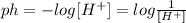 ph=-log[H^+]=log\frac{1}{[H^+]}