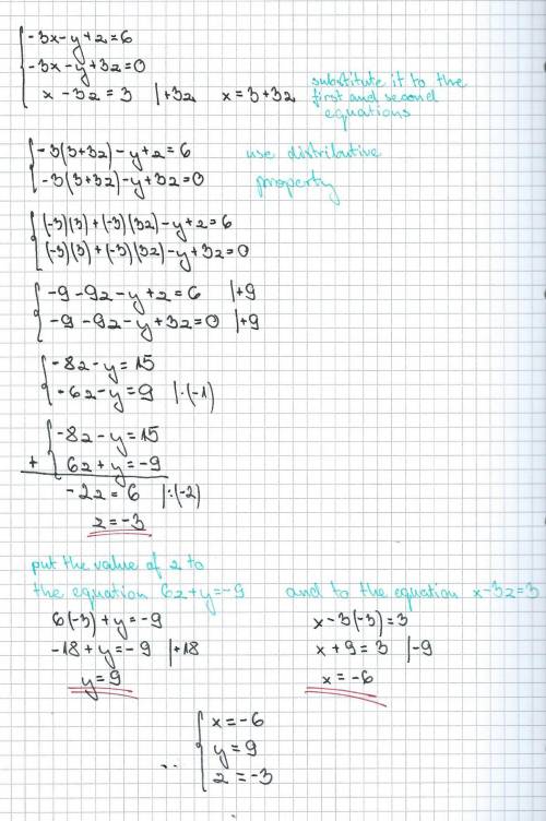 What is the solution to the system of equations?  a) (–6, –9, –3) b) (–6, 9, 3) c) (–6, 9, –3) d) (6