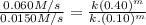\frac{0.060M/s}{0.0150M/s}=\frac{k(0.40)^{m}}{k.(0.10)^{m}}