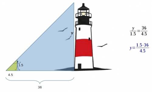 Alighthouse cast a shadow that is 36 meters long at the same time , a person who is 1.5 meter tall c