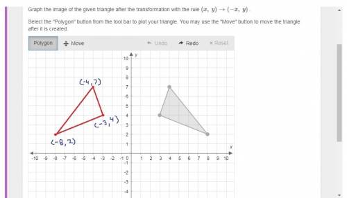 Graph the image of the given triangle after the transformation with the rule (x, y)→(−x, y) . select