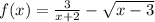 f(x)= \frac{3}{x+2}-\sqrt{x-3}