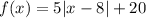 f(x)=5|x-8|+20