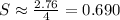 S\approx \frac{2.76}{4}= 0.690