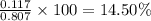 \frac{0.117}{0.807} \times 100= 14.50\%