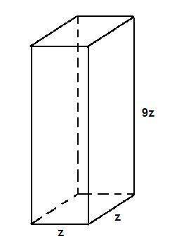 Abox with a square base of side z is 9 times higher than it is wide. express the volume v of the box