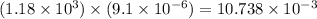 (1.18\times 10^3)\times (9.1\times 10^{-6})=10.738\times 10^{-3}