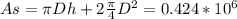 As=\pi D h+2\frac{\pi }{4} D^{2} =0.424*10^6