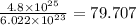 \frac{4.8\times 10^{25}}{6.022\times 10^{23}}=79.707