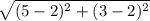 \sqrt{(5-2)^{2}+(3-2)^{2}}
