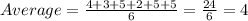 Average = \frac{4+3+5+2+5+5}{6} =\frac{24}{6} =4