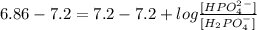 6.86-7.2 = 7.2 -7.2+ log \frac{[HPO_4^2^-]}{[H_2PO_4^-]}