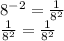 8 ^ {- 2} = \frac {1} {8 ^ 2}\\\frac {1} {8 ^ 2} = \frac {1} {8 ^ 2}