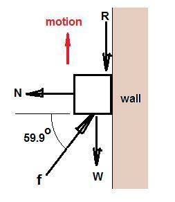 A2.41 kg block is pushed 1.42 m up a vertical wall with constant speed by a constant force of magnit