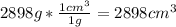 2898 g *\frac{1cm^{3} }{1 g}   = 2898 cm^{3}