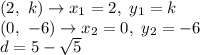 (2,\ k)\to x_1=2,\ y_1=k\\(0,\ -6)\to x_2=0,\ y_2=-6\\d=5-\sqrt5